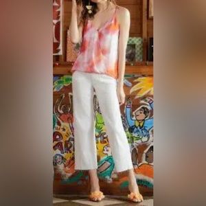 Parker Harlow Sunset Tie-Dye Tie Back Blouson Surplice Silk Blend Blouse.